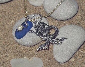 Mermaid Sea Glass Necklace Blue Beach Glass Necklace Sea glass Jewelry