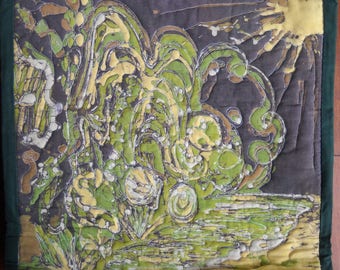 Sun Garden- by Lisa Martin, An original 15” x 15” hand crafted batik wall hanging on thread hanger