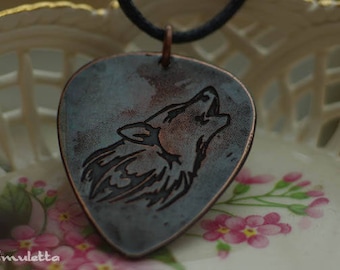 Wolf, wolves guitar pick necklace, guitar pick jewelry