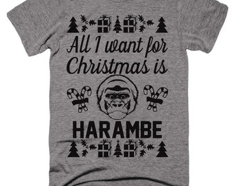 Harambe Christmas Shirt. mens christmas shirt. womens christmas shirts.