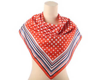 POLKA DOT Scarf 70s Red White Blue Neck wear Shawl Polyester Mod Vintage Neck Scarf Italy Retro Twiggy Kerchief Hipster Women Men Gift Idea