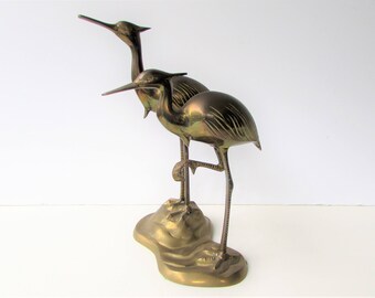 Vintage Pair of Brass Cranes - Brass Crane Sculpture - Large Cranes on Base - Crane Figurines - Solid Brass - Heavy Brass - Brass Sculpture