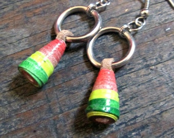 Tribal Paper Bead Earrings, Bohemian earrings, Ethnic Jewelry, Hippie Gypsy Earrings, Tribal Fusion Jewelry, Eco-friendly Jewelry, Hippie
