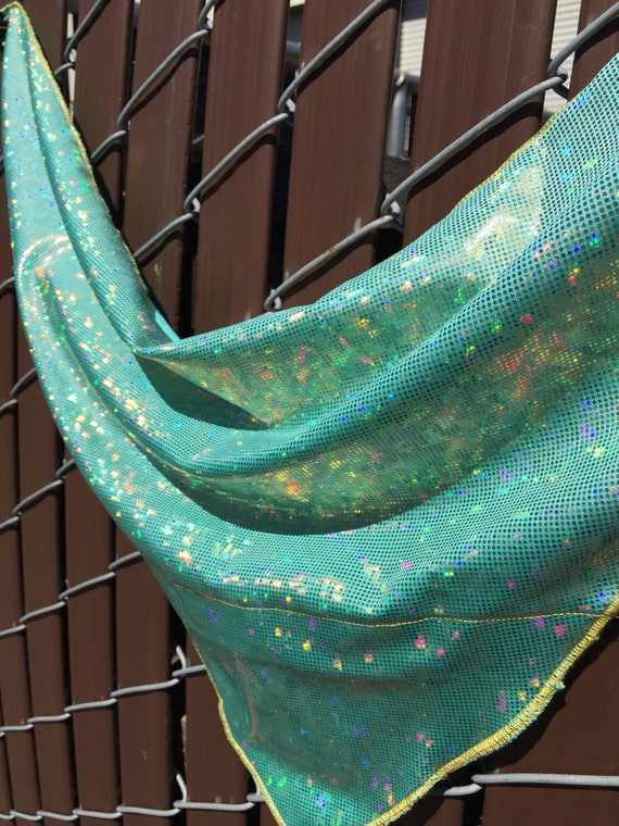 Holographic Gold on Mint/Seafoam Spandex Bandana w/ Shattered Glass Holo Rainbow pattern and Hidden Stash Pocket