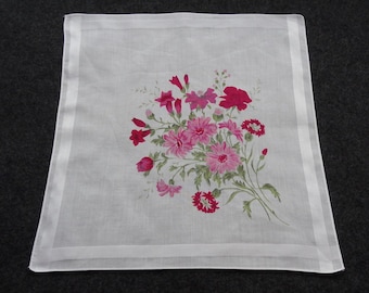 Sale - Vintage Pink Wild Flowers Cotton Hankie Handkerchief