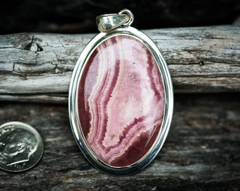 Rhodochrosite Pendant - Pink Rhodochrosite and Sterling Silver Pendant - Rhodochrosite Jewelry - Pink Rhodochrosite Necklace - Rhodochrosite