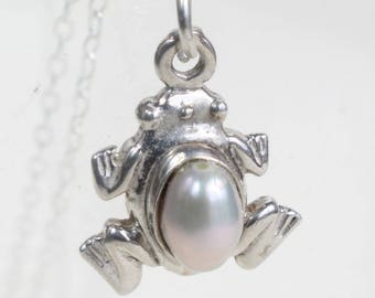 Frog Necklace Sterling Silver Freshwater Pearl