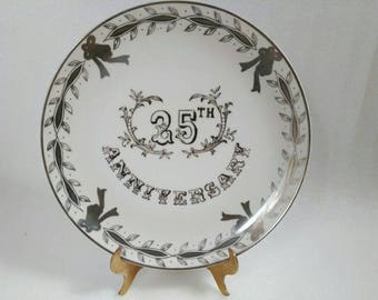 Vintage Hand Painted Lefton China 25th Anniversary Plate 3697