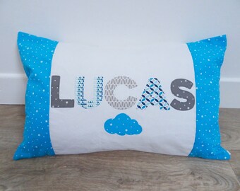 Turquoise star name cushion