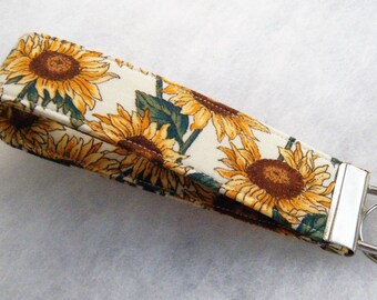 Key Fob wristlet - Sunflower4 white