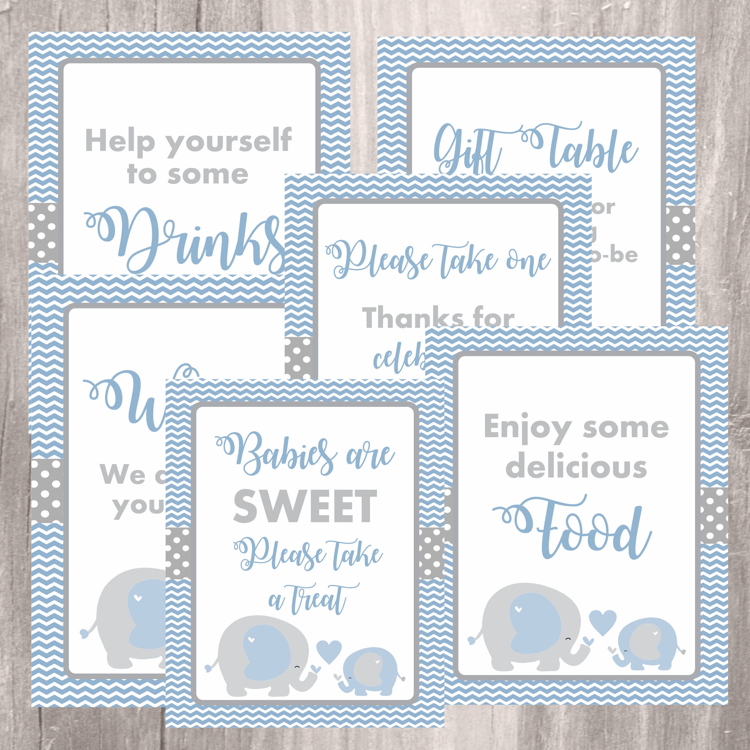 Elephant baby shower table signs INSTANT DOWNLOAD printable