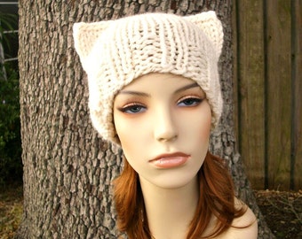 Knit Hat Womens Hat - Cat Beanie Hat in Starlight Metallic Cream Knit Hat - Cream Hat Cream Beanie Womens Accessories Winter Hat
