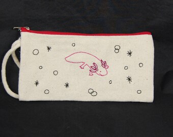 Axolotl Embroidered Pouch