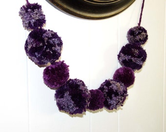 Purple Jumbo Pom Pom Garland 2" and 3" Pom Poms - Photography Backdrop - Party Decor - Nursery - Baby Shower ~ Photography Prop