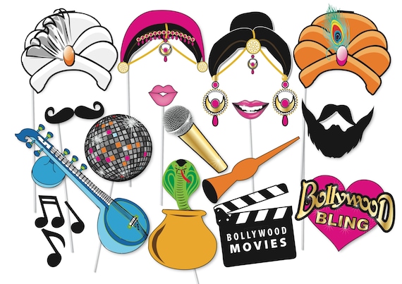 Bollywood Party Photo booth Props Set 16 Piece PRINTABLE