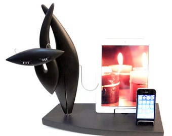 Wood Cat docking station, dual docking station, wood dock, wedding gift, FREE SHIPPING, iPhone, iPad, android dock, tablet and phone dock