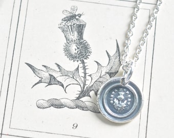 tiny wax seal necklace - Scottish thistle wax seal pendant - dinna forget outlander jewelry - silver antique forget me not wax seal jewelry