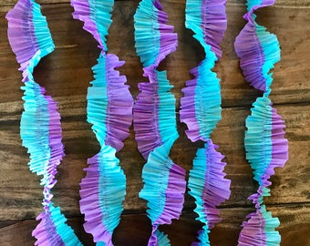 Ruffled Crepe Paper Streamers- Mermaid Party, Purle And Blue, Party Decorations, Under The Sea