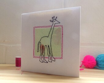 Giraffe Birthday Card, Stitched Card, Greetings card Blank Card, Note Card