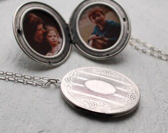 Silver Victorian Locket ... Oversized Long Locket Pendant Necklace