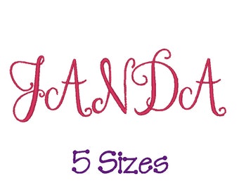 Janda Font for Embroidery. Entire Alphabet. 5 Sizes.