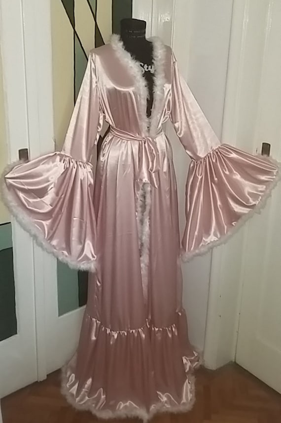 Pearl Pink Satin Robe Vintage Pink White