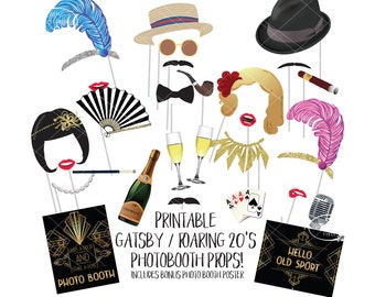 Great Gatsby Photo Booth Props Roaring 20s Twenties Printable Photobooth Sign Wedding Jazz Age Theme 1920s Flapper Hollywood Glamour Party