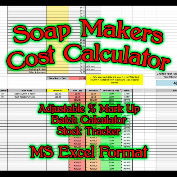 soap makers cost spreadsheet ms excel soaping calculator making a price sheet