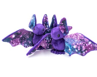 Purple Glitter Galaxy Bat Stuffed Animal, Plush Toy, Plushie, Softie - MADE TO ORDER