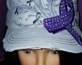 White and Purple Awareness distressed hat