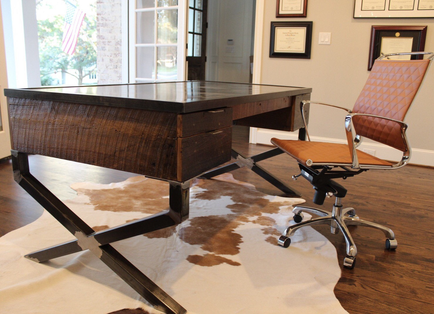ðzoom. Reclaimed Wood Desk With Steel Top And X Frame Legs ðzoom. reclaimed wood desk with steel top and x frame legs