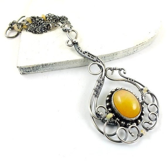 Wire wrapped opal necklace silver jewelry luxury necklace
