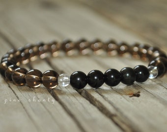 Obsidian and Smokey Quartz Mala Bracelet, Base Chakra, Yoga Bracelet, Healing Bracelet, Meditation Bracelet, Stack Bracelet, Prayer Bracelet
