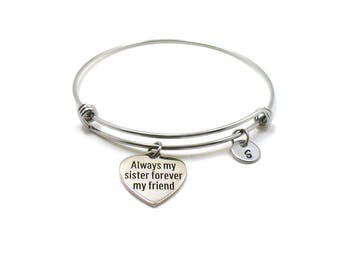 Always My Sister Forever My Friend Bracelet, Always My Sister Forever My Friend Bangle, Sisters Jewelry, Sisters Charm, Best Friends Bangle