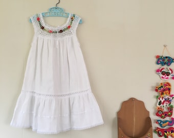 1970's mexican gauze dress with floral embroidery - size 5