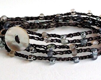 Beach Glass Crochet Wrap Bracelet