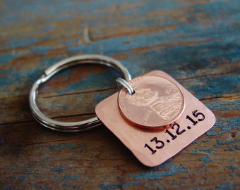 7th Anniversary Gift,Penny Keychain,Lucky Penny Keychain,Copper Anniversary,Wedding Date,Anniversary Gift for Man,Copper,Wife Anniversary