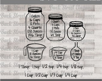 Measuring Conversion Chart - Kitchen Measuring Chart - Mason Jar Measurement Conversion Chart - Cut File - svg - dxf - eps - png