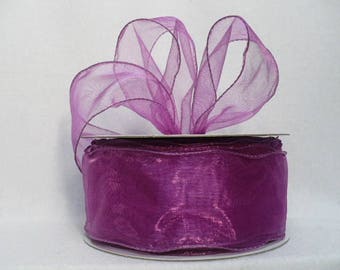 Violet sheer organdy wired ribbon, sheer organdy wired ribbon size 2" x 20 yards