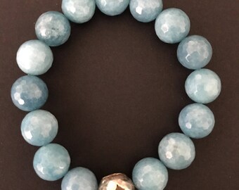 Angelite and Sterling Silver Artisan Bead