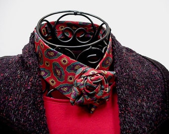 Necktie Statement Necklace, Vintage Red Silk Neck Tie Choker, Christmas Holiday Fashion Accessory, Necktie Fiber Art Jewelry itsyourcountry