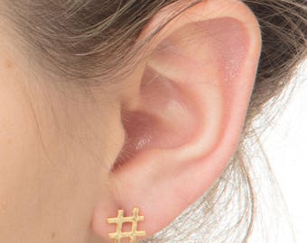 Hashtag stud earrings, Gold/Silver, Dainty earrings, Simple stud earrings, Everyday earrings, Tiny earrings, Small earrings, Birthday gift
