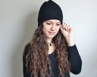Double Brim Beanie • Double Brim Hat • Knit Slouchy Hat • The Stuyvesant • In Color Black