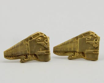 Handmade Earrings Jewelry For Railway Fans Train Earrings Mid Century Train Engine Earrings Raw Brass Steel Post Paintable
