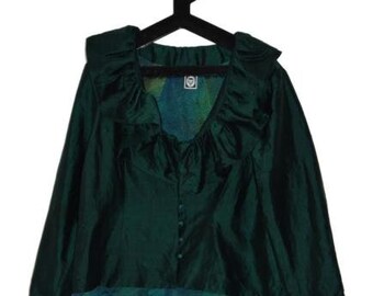 BL_004) Vintage Turquoise 100% silk jacket/Blazer