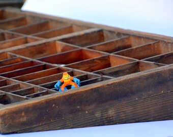 Unusual Antique Sloped Type Case Drawer: Rustic Industrial Wooden Letterpress Printing Typesetting Tray Organizer -- RARE Angled Rising Back