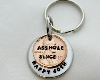 60th Birthday 1958, 60th Birthday For Men, Birthday Gift For Friend, Penny Keychain, Funny Gift For Him, Funny Keychains, YOU CHOOSE YEAR