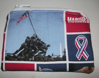 US Marines military armed forces handmade zipper fabric coin change purse card holder
