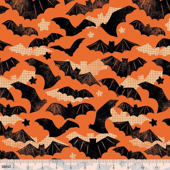 Bat Fabric Halloween Orange And Black Bats Spooky