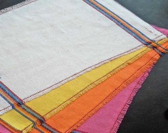 Set Rustic placemats,Mexican jerga,beach house,man cave,cabin,motorhome,beach,picnic,ethnic,native,yellow,blue,orange,green,white,artisan